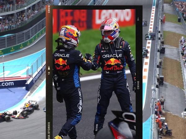 “¡Mierd…!” Verstappen le recuerda a Checo que casi lo choca en el GP de Miami (VIDEO)
